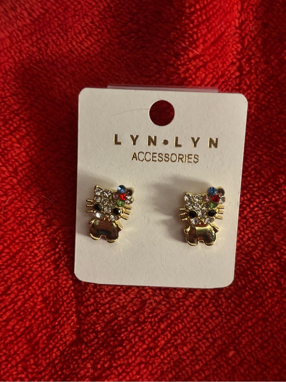 LYN•LYN Gold Kitty Crystal Stud Earrings - Multicolor Accents